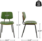 Art Leon Dining Chairs Set of 2- Mid Century Modern Faux Leather Dining Room Chairs with Bentwood, Armless Accent Chairs with Black Metal Legs for Kitchen Living Room, Green
