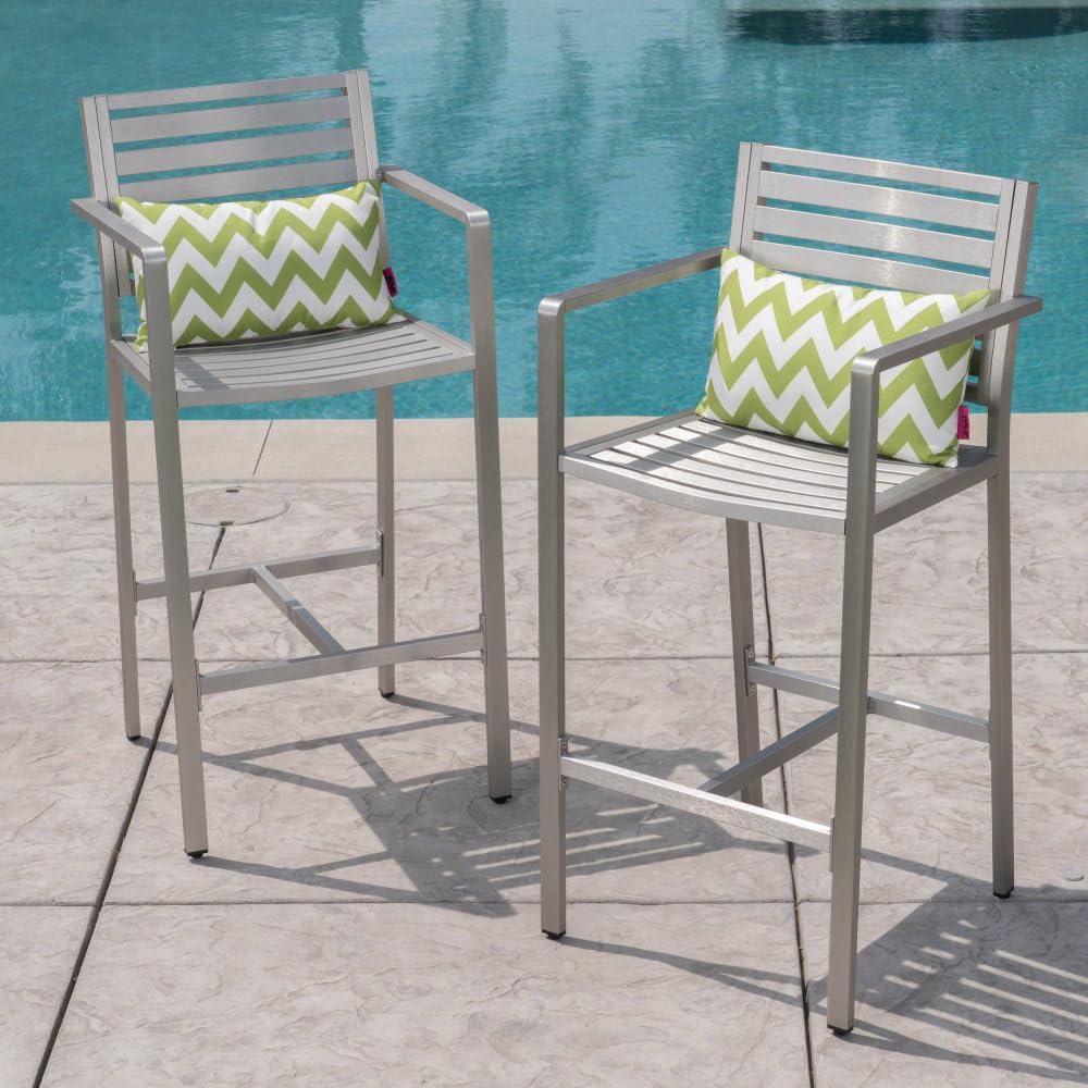 Saiveina Outdoor 29.50" Barstools with Rust-Proof Aluminum Frame, Set of 2, Silver
