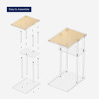 HMYHUM Acrylic C-Shaped End Table, 3-Tier Clear Side Table for Couch, Living Room, Bedroom, Small Spaces, 15.5''L x 11.6''W x 25''H, Woven Rattan Interlayer