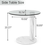 Hooseng Glass Round Coffee Table End Table, 22-Inch Modern Tempered Transparent Glass Top,Perfect for Living Room,Cafe,Home,and Office(White)