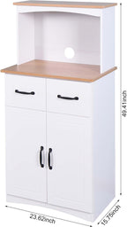49''H Kitchen Cabinet with Countertop, Kitchen Pantry Cabinets with Doors/Drawers/Power Outlet, Freestanding Pantry Cabinet with Microwave Shelf & Wine Rack for Dining Room (White + MDF + Small)