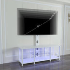 TV Stand with Mount and Led Light，White TV Stand with Power Outlets for 32/40/43/50/55/60/65/70 Inch TV,Entertainment Center with Open Storage Shelf for Bedroom/Living Room/Office