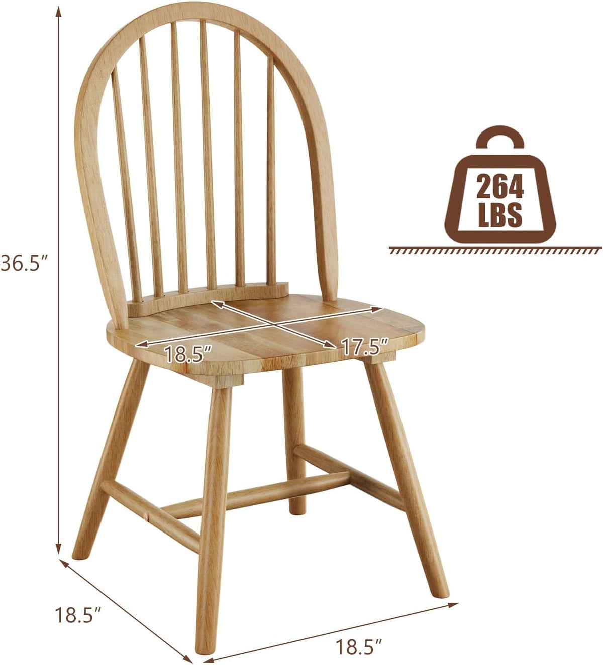 POWERSTONE Dining Chairs Set of 2, Wood Windsor Chairs with Spindle Back Country Farmhouse Dining Chair Kitchen Room Chair Oak