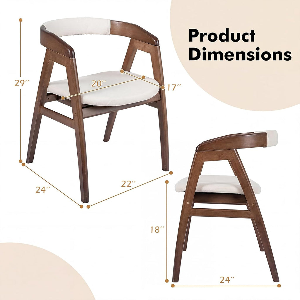 COSTWAY Bamboo Accent Chair, Farmhouse Leisure Dining Chairs w/Comfy Cushion, Curved Backrest, Solid Legs, Upholstered Armchair for Living Room, Bedroom, Kitchen, Walnut