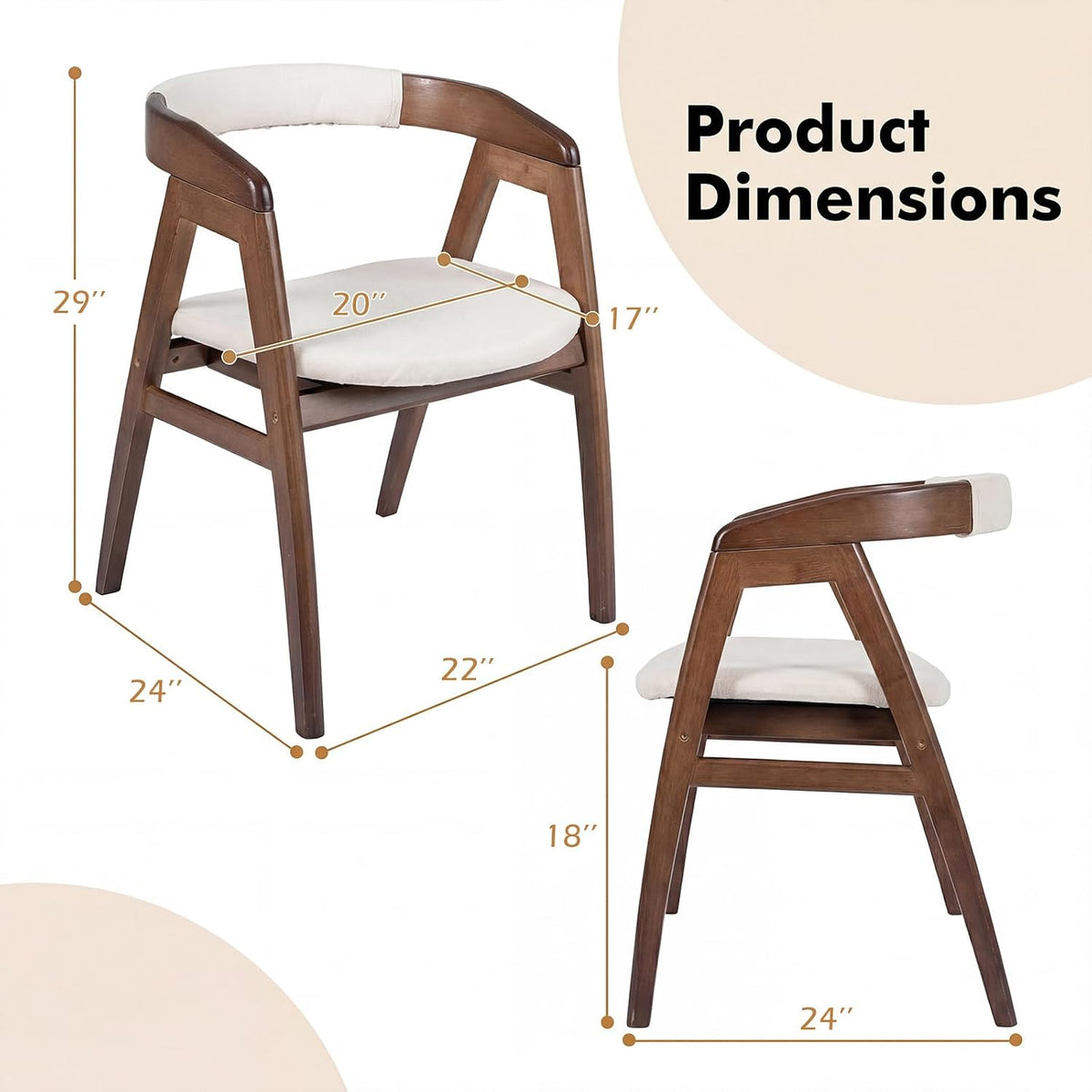 COSTWAY Bamboo Accent Chair, Farmhouse Leisure Dining Chairs w/Comfy Cushion, Curved Backrest, Solid Legs, Upholstered Armchair for Living Room, Bedroom, Kitchen, Walnut