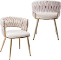 KCC Velvet Dining Chairs Set of 2,Woven Chairs with Metal Legs,Green | Modern Dining Chair with Metal Legs, Upholstered Dining Chairs for Dining Room, Kitchen, Vanity, Living Room