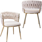 KCC Velvet Dining Chairs Set of 2,Woven Chairs with Metal Legs,Green | Modern Dining Chair with Metal Legs, Upholstered Dining Chairs for Dining Room, Kitchen, Vanity, Living Room