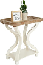 kinbor Farmhouse Side Table - Rustic End Table with an Open Shelf & Raised Edge, Accent Table with Distressed White Finish and Solid Wood Legs - Perfect for Living Room, Bedroom, Entryway, White