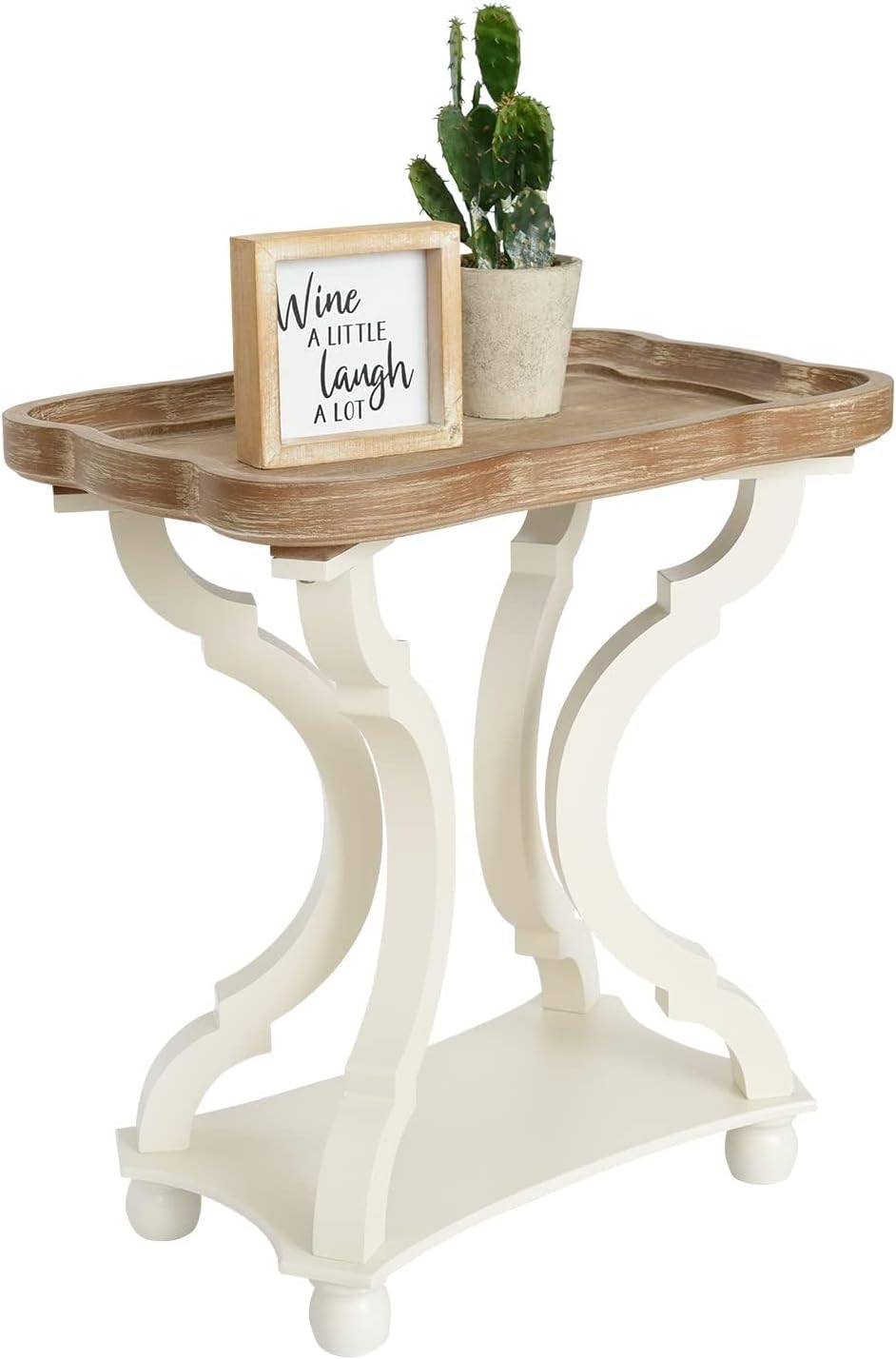 kinbor Farmhouse Side Table - Rustic End Table with an Open Shelf & Raised Edge, Accent Table with Distressed White Finish and Solid Wood Legs - Perfect for Living Room, Bedroom, Entryway, White