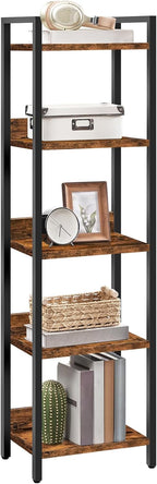 MAHANCRIS Bookshelf, 5-Tier Bookcase, Standing Book Shelf for Small Space, Storage Shelf Organizer, for Living Room, Bedroom, Study, Balcony, Rustic Brown and Black BKHR5501