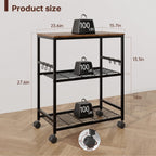 itchen Rolling Cart, 3-Tier Microwave Stand with Lockable Wheels, One-Piece Shelf, Kitchen Utility Storage Cart for Coffee Bar,Apartment, Dorm, Laundry Room, Office, 23.6" x 15.7" x 27.6", Brown