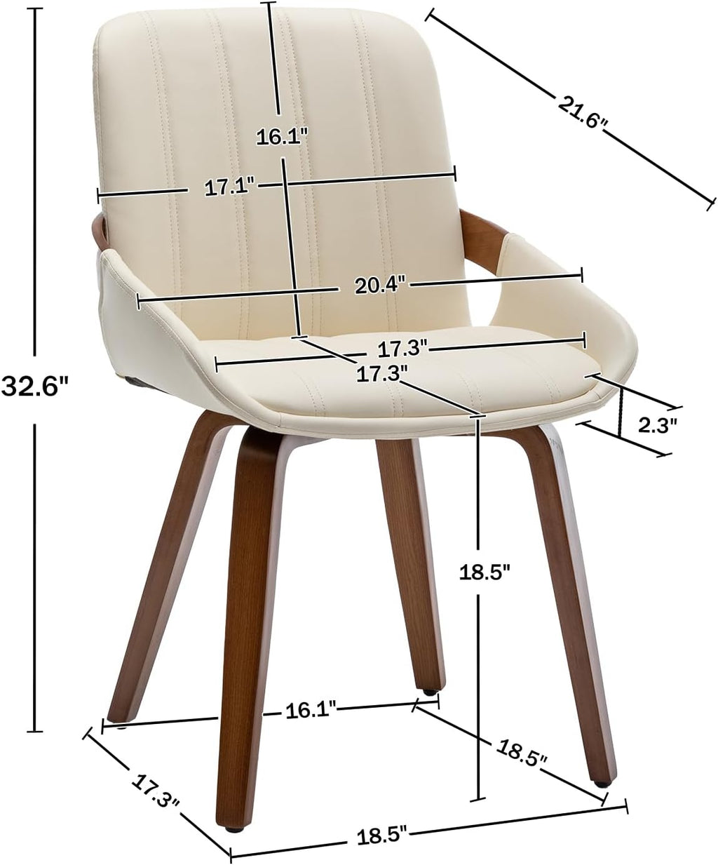 Mid Century Modern Faux Leather Upholstered Dining Chairs,Armless Accent Chairs with Sturdy Natural Wood Legs,Bamboo Backrest Support for Kitchen&Dining Room Chairs(Set of 4,Beige)