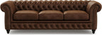 Valencia Parma 92" Leather Chesterfield Sofa, Premium Leather Upholstery, 3 Seater with Button-Tufted Back, Solid Wood Feet, Mid-Century Modern Design for Living Room (Lipari Chocolate)