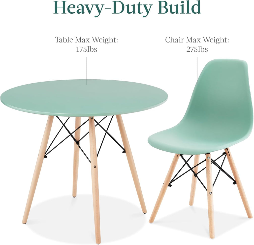Best Choice Products 5-Piece Dining Set, Compact Mid-Century Modern Table & Chair Set for Home, Apartment w/ 4 Chairs, Plastic Seats, Wooden Legs, Metal Frame - Light Green/Oak