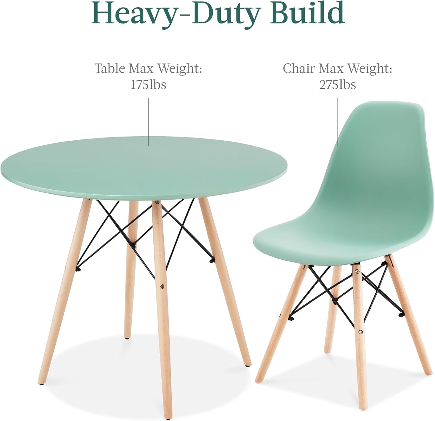 Best Choice Products 5-Piece Dining Set, Compact Mid-Century Modern Table & Chair Set for Home, Apartment w/ 4 Chairs, Plastic Seats, Wooden Legs, Metal Frame - Light Green/Oak