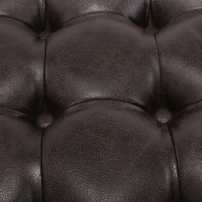 Niche Knight 28-Inch Large Round Pintucked Storage Ottoman with Lift-Off Lid, Tufted Faux Leather Accent Footrest for Living Room, Bedroom, Entryway, Hidden Storage – Brown Faux Leather