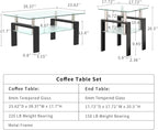 ODUSE-DAILY Glass Coffee Table - Black Metal Frame Set of 3 Living Room Table Set