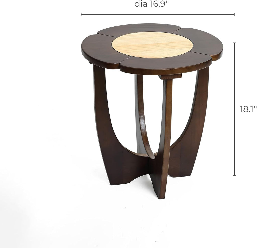 LuxenHome 18" Round Side Table, Mid-Century Modern Wood End Table with Criss-Cross Legs, Color Block Accent Bedside for Living Room, Bedroom Nightstand, Small Space Coffee Table