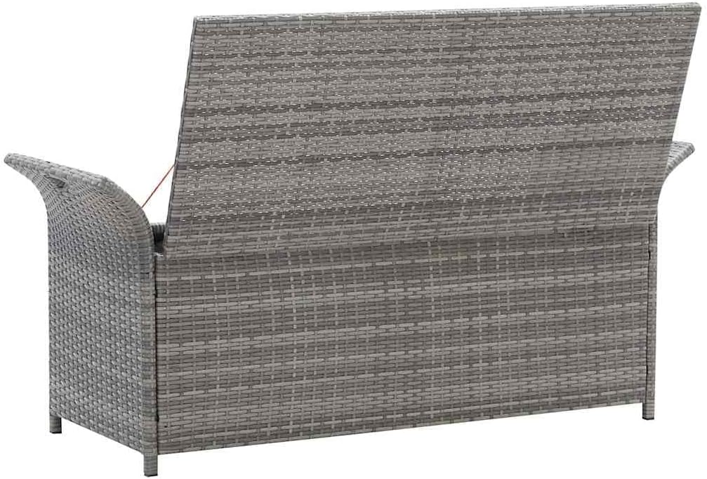 Poly Rattan Patio Storage Bench with Cushion, 54.3" Waterproof PE Outdoor Bench with Large Storage Space and Removable Polyester Cover, Gray