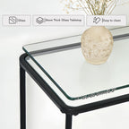 DDK Narrow Console Table 47 Inch, Thin Sofa Side Table with Glass Top & Metal Frame, Entryway Table with Open Storage for Hallway Living Room, Modern Slim Console Table for Small Spaces