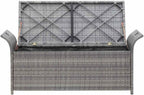 Poly Rattan Patio Storage Bench with Cushion, 54.3" Waterproof PE Outdoor Bench with Large Storage Space and Removable Polyester Cover, Gray