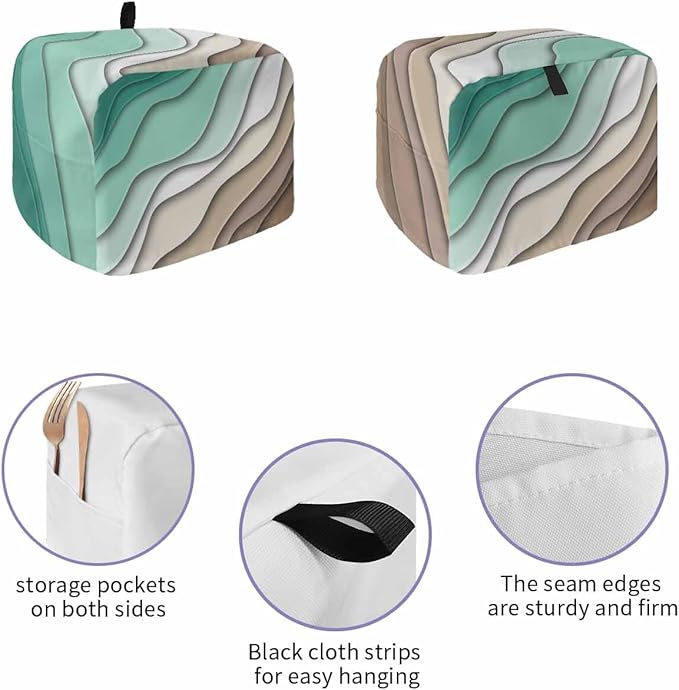Toaster Cover 4 Slice Green Turquoise Modern Geometric Toaster Oven Cover with Pockets Brown Ombre Abstract Bakeware Protector Small Kitchen Appliance Dust Covers and Fingerprint Protection for Women