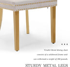 Velvet Dining Chair Set of 2,Upholstered Tufted Dining Room Chair with Nailhead Trim and Stainless Steel Gold Leg for Kitchen,Beige
