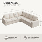 ELUCHANG 113" V-Shaped Modular Sectional Sofa Couch, Modern 7-Seat Comfy Linen Deep Seat Sofa with Corner, Removable Cover, Easy Assembly, Large Sofas & Couches for Living Room, Office, Beige
