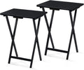 PJ Wood - Folding TV Tray Table Set of 2 - Black Collapsible Snack Tables | Solid Rubberwood Construction, Fully Assembled, 19.09 x 14.57 x 25.98 in, Cross Base Glide Feet, Storage Rack Included, 5 lb
