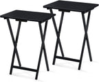 PJ Wood - Folding TV Tray Table Set of 2 - Black Collapsible Snack Tables | Solid Rubberwood Construction, Fully Assembled, 19.09 x 14.57 x 25.98 in, Cross Base Glide Feet, Storage Rack Included, 5 lb