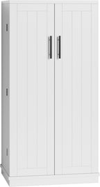 SUNLEI 47" Kitchen Pantry Storage Cabinet, Modern Freestanding Pantry Storage Cabinet with Adjustable Shelves, Buffet Cupboards Storage for Kitchen, Dining Room, White