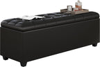 38-inch Black Faux Leather Storage Ottoman Bench with Seat & Footrest Function - End of Bed Bench for Bedroom, Living Room & Entryway