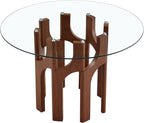 Glass Round Dining Table for 4 6 Person, 46 Inch Glass Kitchen Dining Room Table with Wooden Walnut Pedestal Base,Modern Circle Clear Glass Top Dinner Table for Small Spaces Home/Apartment