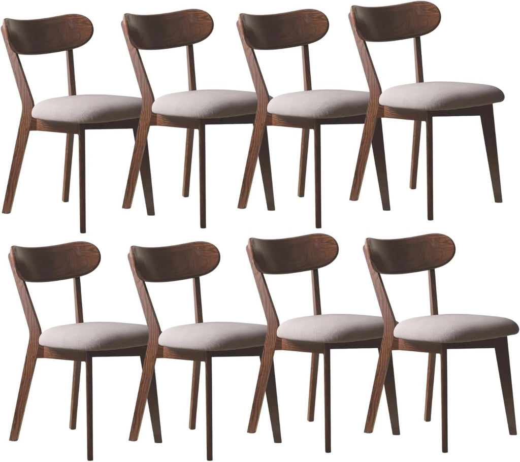 100% Solid Oak Wood Dining Room Chairs - Practical Kitchen Chairs - Wood Chair for Dining Room, Kitchen (8, Walnut with Grey Cushion)