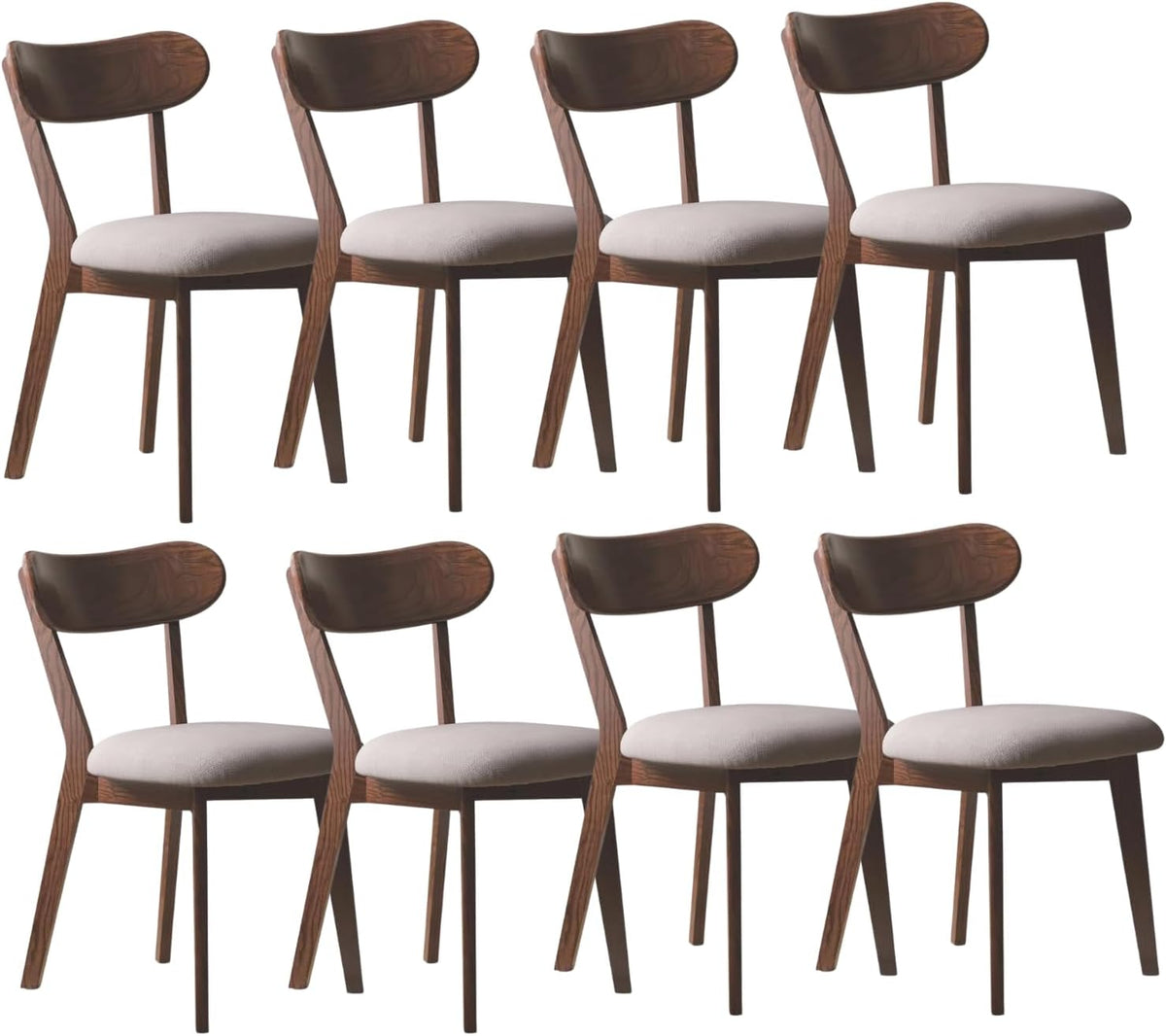 100% Solid Oak Wood Dining Room Chairs - Practical Kitchen Chairs - Wood Chair for Dining Room, Kitchen (8, Walnut with Grey Cushion)