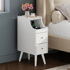 WLIVE Small Nightstand with Drawers, Narrow Bedside Tables with Open Shelf & Cable Hole, Narrow Nightstand for Bedroom, Modern Storage Cabinet for Small Spaces/Living Room, White