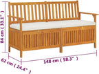 Storage Bench with Cushion 58.3 Inch Solid Acacia Wood Durable Patio Furniture Outdoor Bench Seat for Garden Porch Front Porch Furniture