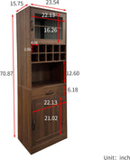 KEIKI 70.87" H Tall Kitchen Pantry Wine Bar Storage Cabinet with Countertop, Wine Rack, Glass Doors, Drawers, Wood Freestanding Hutch Food Pantries Cupboard for Coffee, Dining Living Room
