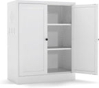 White Steel Pantry Cabinet with 2 Adjustable Shelves, Metal Storage Cabinets for Kitchen, Living Room, Bathroom, Heavy Duty Freestanding Utility Cabinet, Assembly Require