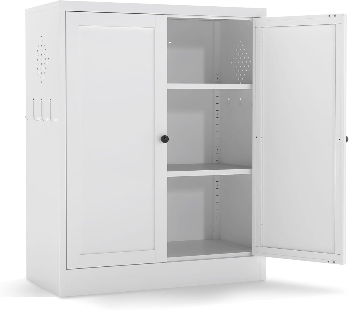 White Steel Pantry Cabinet with 2 Adjustable Shelves, Metal Storage Cabinets for Kitchen, Living Room, Bathroom, Heavy Duty Freestanding Utility Cabinet, Assembly Require