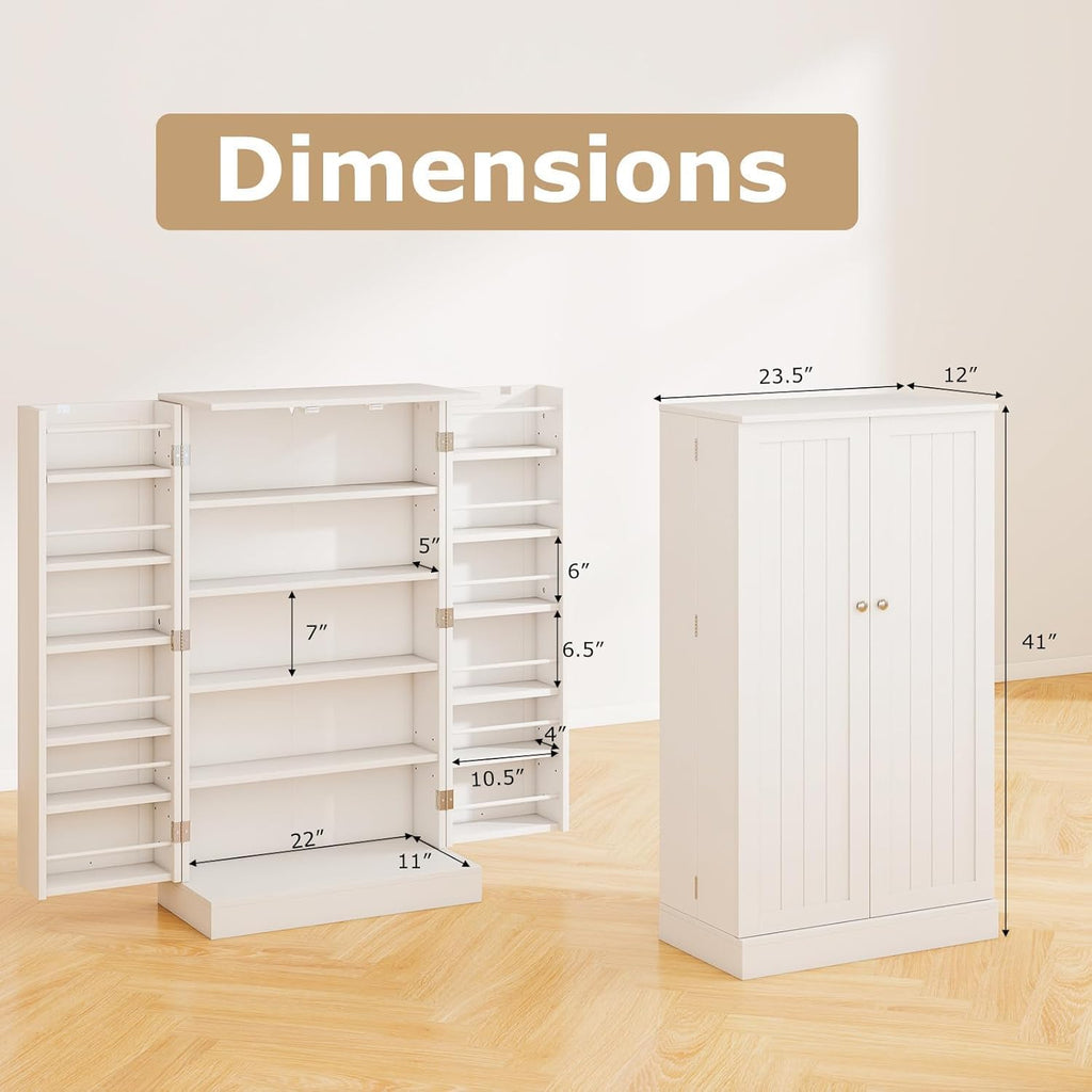 NAFORT 17-Tier Pantry Cabinet with 2 Doors and 6 Adjustable Shelves, Food Storage for Kitchen, Dining Room, Living Room (White)