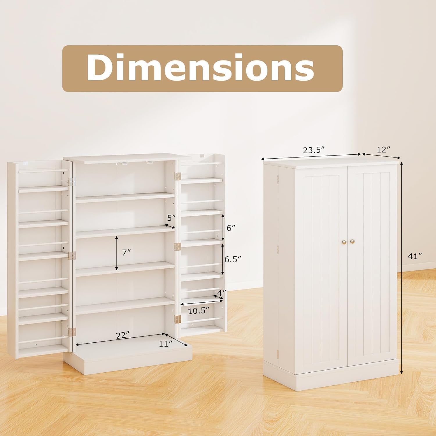 NAFORT 17-Tier Pantry Cabinet with 2 Doors and 6 Adjustable Shelves, Food Storage for Kitchen, Dining Room, Living Room (White)