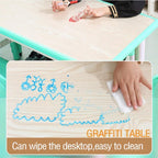 Memoryfield Kids Table and 6 Chairs Set, Height Adjustable Arts & Crafts Table with Graffiti Desktop, Non-Slip Legs,Ideal for Ages 2-10, Children's Multi-Activity for Classrooms, Daycares,Home