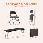 6FT Black Plastic Folding Table Set with 6 Black PU Padded Chairs | Portable Foldable Tables and Chairs for Parties Picnic Events Office Dining Outdoor Activities Home and Commercial Use