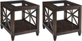 Set of 2 Solid Wood End Tables with Tempered Glass Top, 28" x 24" Large Farmhouse Side Table for Living Room, Bedroom & Office, Vintage Walnut