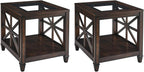 Set of 2 Solid Wood End Tables with Tempered Glass Top, 28" x 24" Large Farmhouse Side Table for Living Room, Bedroom & Office, Vintage Walnut