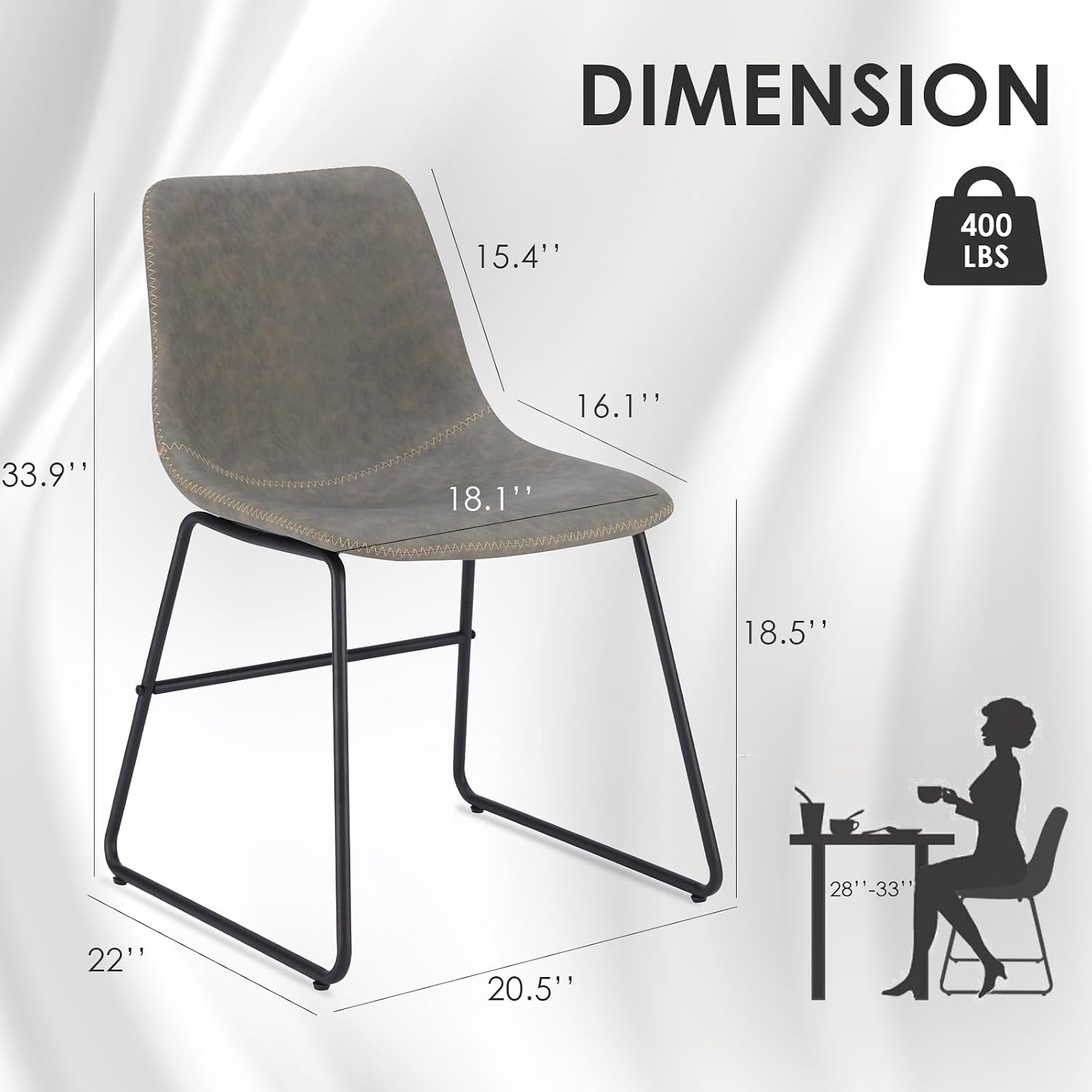 Soohow Mid-Century Modern Dining Chairs Set of 4, Faux Leather Upholstered Kitchen Chairs with Metal Legs, Comfortable Dining Room Chairs for Home