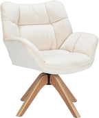 Mid Century Accent Chair No Wheel 360° Swivel Fabric Vanity Chair Wood Legs | Modern Cozy Vanity Chair No Wheel Wood Legs Upholstered Single Armchair for Living Room Bedroom Office Dining Room