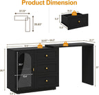 RoyalCraft 59" Makeup Vanity Desk, Black Vanity Dresser for Girls and Women | Modern Dressing Table with 3 Drawers & 1 Door, Vanity for Bedroom, L Sharped Corner Table No Mirror