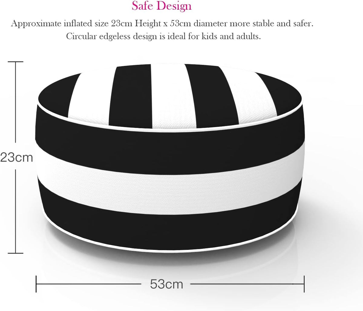 Outdoor Inflatable Ottomans with Insert Round 21x9 Inch Black Striped Pattern Patio Foot Stools and Ottomans Portable Footrest